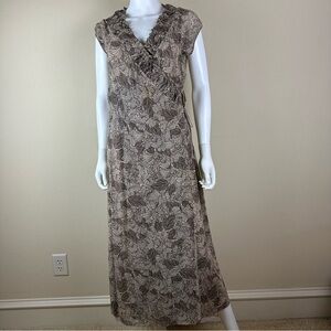 J.Jill Taupe Floral Ruffle Wrap Maxi Dress